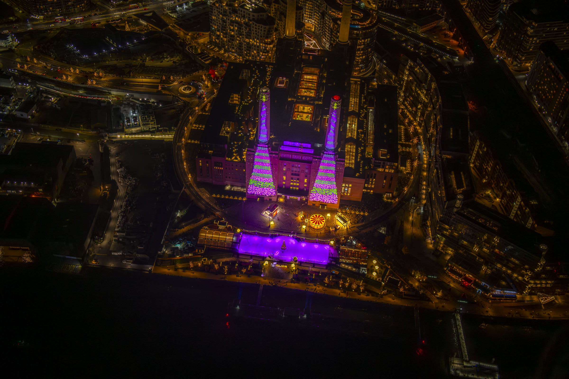 David Hockney’s bespoke art piece “Bigger Christmas Trees” at Battersea Power Station.