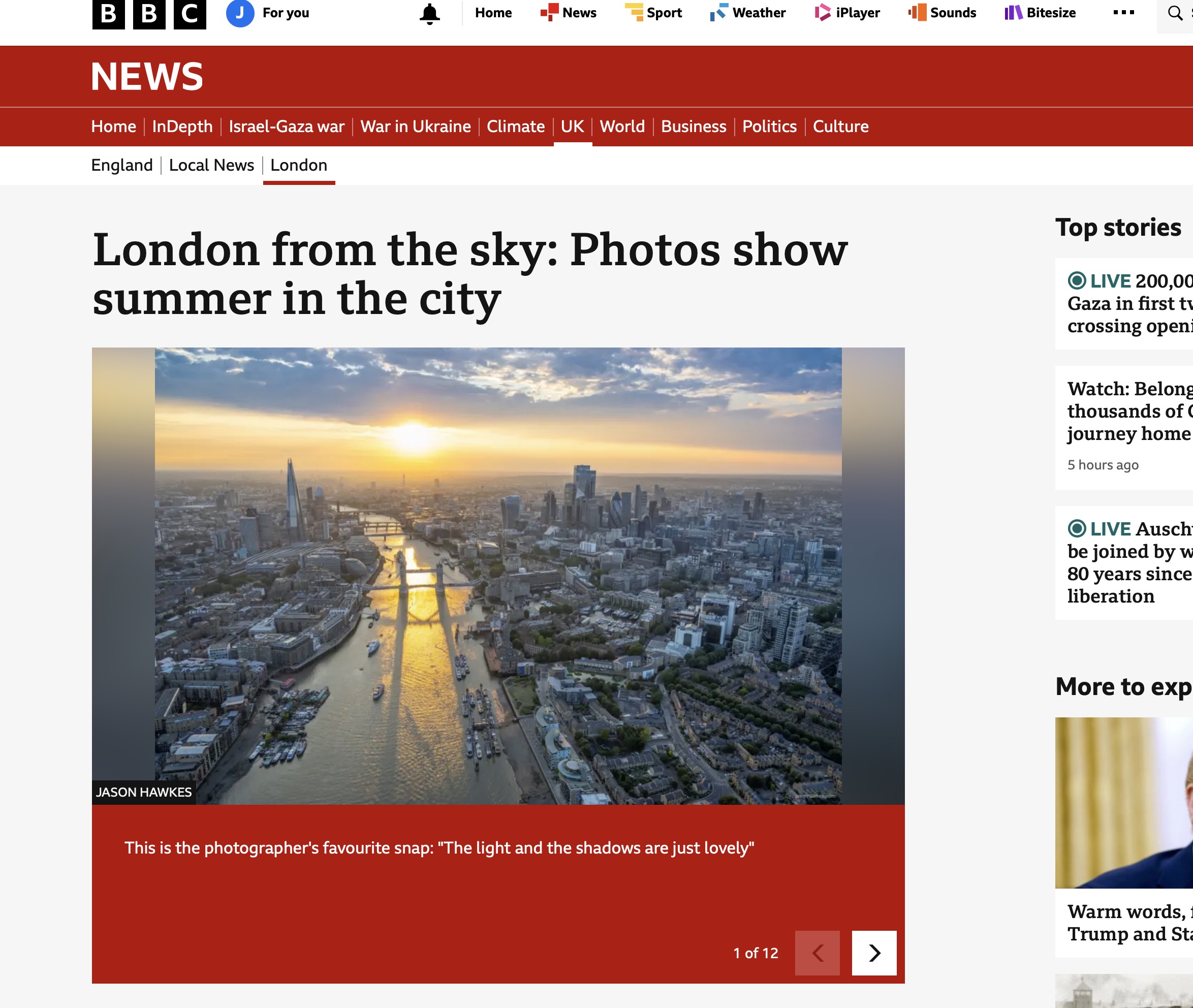 The BBC run London from the sky: Photos show summer in the city