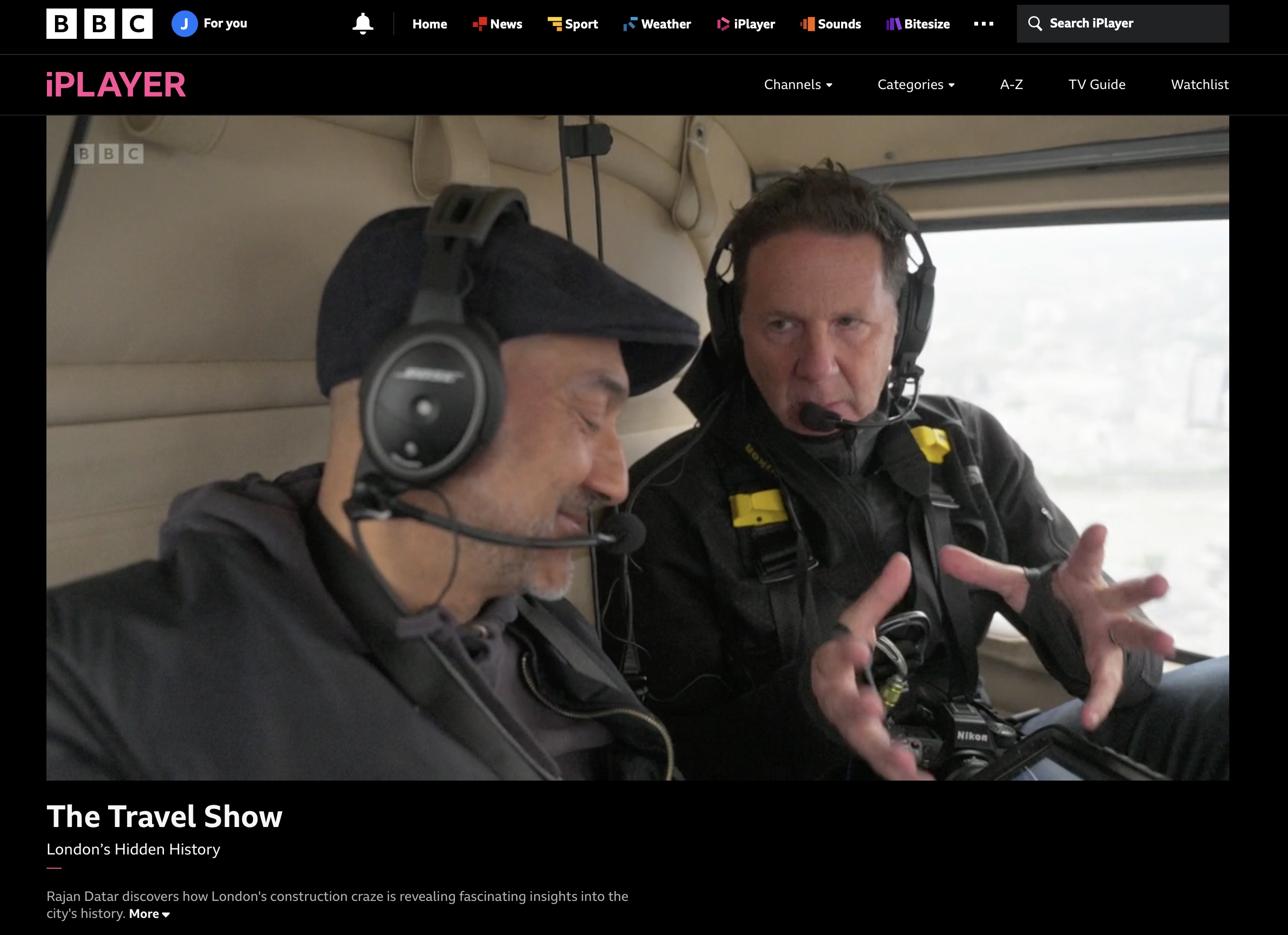 Flying over London in an AS355 helicopter for the BBC Travel show